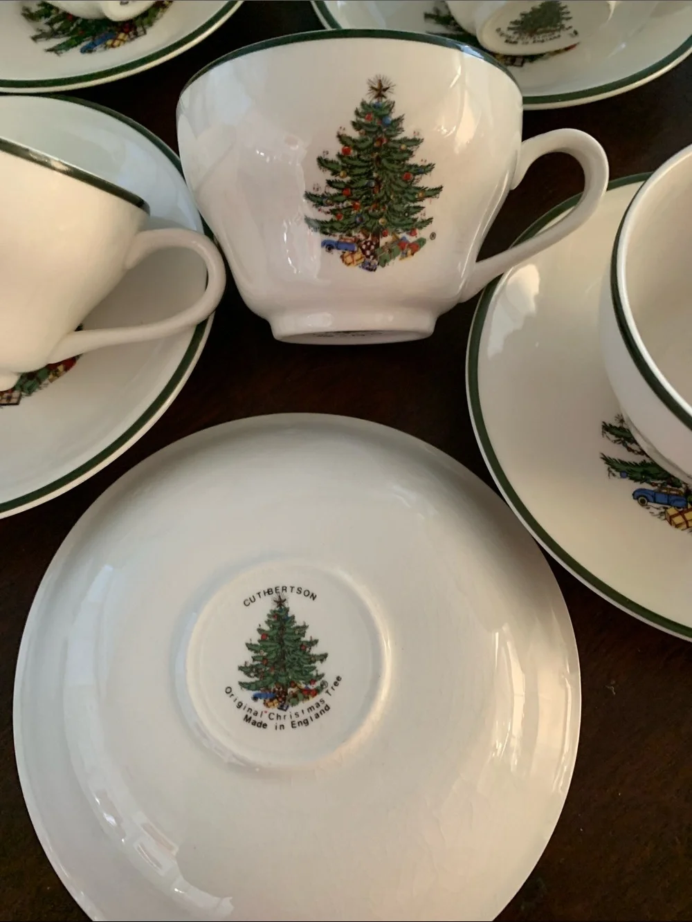 Cuthbertson Christmas Tree Teacup and Saucer Set - White with Green Trim -12